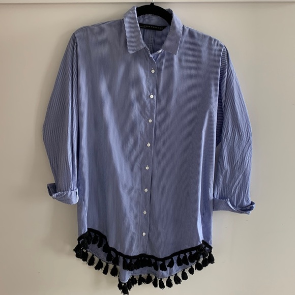 Zara - Pinstriped Button Down w/ darling hem - Picture 1 of 3